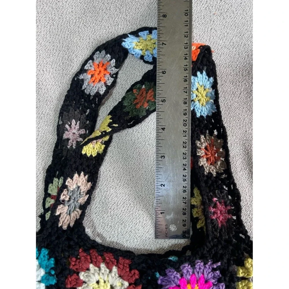 Handmade Crochet Granny Square Tote Bag Purse Bold Multicolor 70’s Hippie Boho